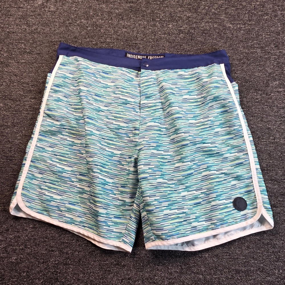 Indigenous Freedom Board‎ Shorts Mens XL Blue Green Abstract Surf Swim Trunks